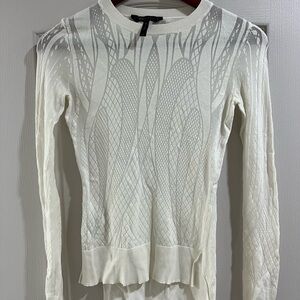 BCBGMaxAzria White Ribbed Asymmetrical Blouse